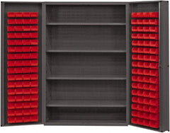 Durham - 4 Shelf 128 Bin Storage Cabinet - Steel, 48" Wide x 24" Deep x 72" High, Red - All Tool & Supply