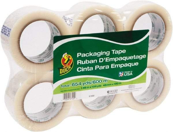 Duck - 1-7/8" x 110 Yd Clear Acrylic Adhesive Packaging Tape - Polypropylene Film Backing, 1.9 mil Thick, 25 Lb Tensile Strength, Series DUC - All Tool & Supply