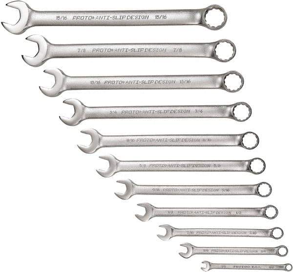 Proto - 11 Piece, 1/4" to 15/16", 12 Point Combination Wrench Set - Inch Measurement Standard, Satin Chrome Finish - All Tool & Supply