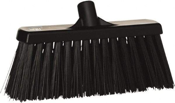 Vikan - 12" Heavy Duty Synthetic Push Broom - 3-1/2" Bristle Length, Plastic Block, European Threaded Handle Connection - All Tool & Supply