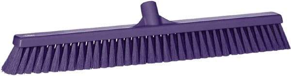 Vikan - 24" Fine Particle Synthetic Push Broom - 2" Bristle Length, Plastic Block, European Threaded Handle Connection - All Tool & Supply