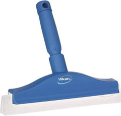 Vikan - 10" Foam Rubber Blade Bench Squeegee - Double Edge, Blue, Plastic Holder - All Tool & Supply