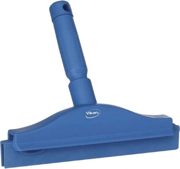 Vikan - 10" Rubber Blade Floor Squeegee - Double Edge, Blue, Plastic Holder - All Tool & Supply