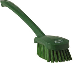 Vikan - 1.3" Bristle Length, Polyester Scrub Brush - 4" Long x 2-3/4" Wide Head, 15-3/4" OAL, Green, Polypropylene Block - All Tool & Supply