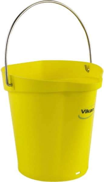 Vikan - 1-1/2 Gal, Polypropylene Round Yellow Single Pail with Pour Spout - Handle Included - All Tool & Supply