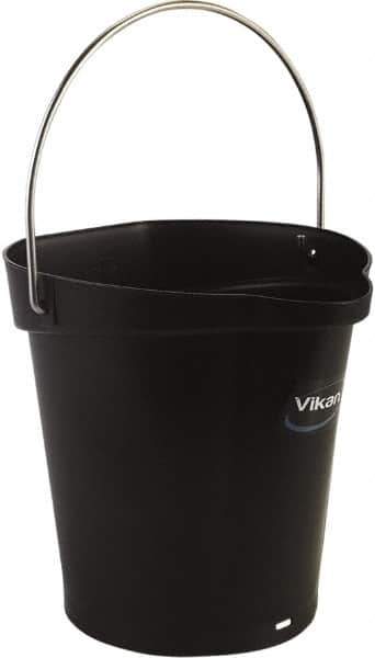 Vikan - 1-1/2 Gal, Polypropylene Round Black Single Pail with Pour Spout - Handle Included - All Tool & Supply