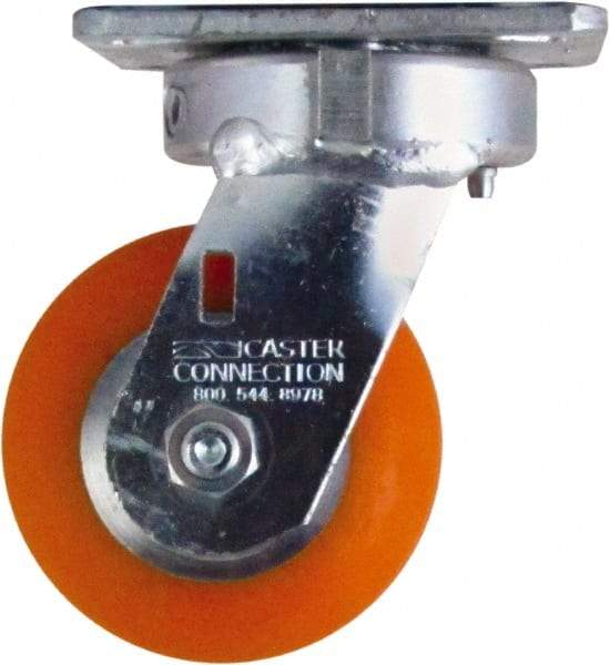 Caster Connection - 4" Diam x 2" Wide x 5-5/8" OAH Top Plate Mount Swivel Caster - Polyurethane on Aluminum, 700 Lb Capacity, Sealed Precision Ball Bearing, 4 x 4-1/2" Plate - All Tool & Supply