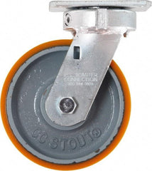 Caster Connection - 6" Diam x 2" Wide x 7-1/2" OAH Top Plate Mount Swivel Caster - Polyurethane on Iron, 1,250 Lb Capacity, Sealed Precision Ball Bearing, 4 x 4-1/2" Plate - All Tool & Supply