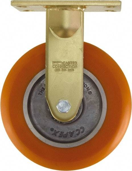 Caster Connection - 8" Diam x 2" Wide x 10-1/8" OAH Top Plate Mount Rigid Caster - Polyurethane on Aluminum, 1,200 Lb Capacity, Sealed Precision Ball Bearing, 4-1/2 x 6-1/4" Plate - All Tool & Supply