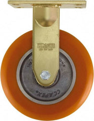 Caster Connection - 8" Diam x 2" Wide x 10-1/8" OAH Top Plate Mount Rigid Caster - Polyurethane on Aluminum, 1,200 Lb Capacity, Sealed Precision Ball Bearing, 4-1/2 x 6-1/4" Plate - All Tool & Supply