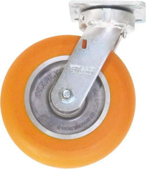 Caster Connection - 8" Diam x 2" Wide x 9-1/2" OAH Top Plate Mount Swivel Caster - Polyurethane on Aluminum, 1,200 Lb Capacity, Sealed Precision Ball Bearing, 4 x 4-1/2" Plate - All Tool & Supply