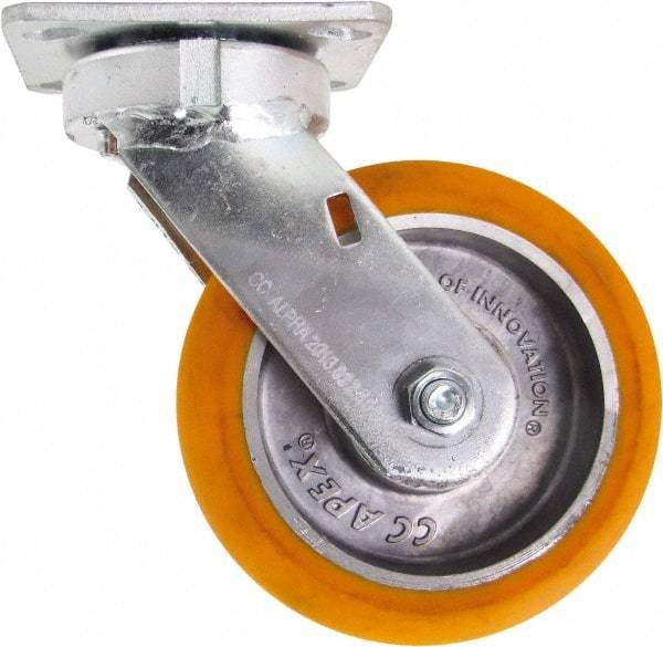 Caster Connection - 6" Diam x 2" Wide x 7-1/2" OAH Top Plate Mount Swivel Caster - Polyurethane on Aluminum, 1,000 Lb Capacity, Sealed Precision Ball Bearing, 4 x 4-1/2" Plate - All Tool & Supply