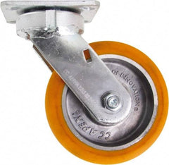 Caster Connection - 6" Diam x 2" Wide x 7-1/2" OAH Top Plate Mount Swivel Caster - Polyurethane on Aluminum, 1,000 Lb Capacity, Sealed Precision Ball Bearing, 4 x 4-1/2" Plate - All Tool & Supply