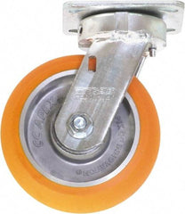 Caster Connection - 6" Diam x 2" Wide x 7-1/2" OAH Top Plate Mount Swivel Caster - Polyurethane on Aluminum, 1,000 Lb Capacity, Sealed Precision Ball Bearing, 4 x 4-1/2" Plate - All Tool & Supply