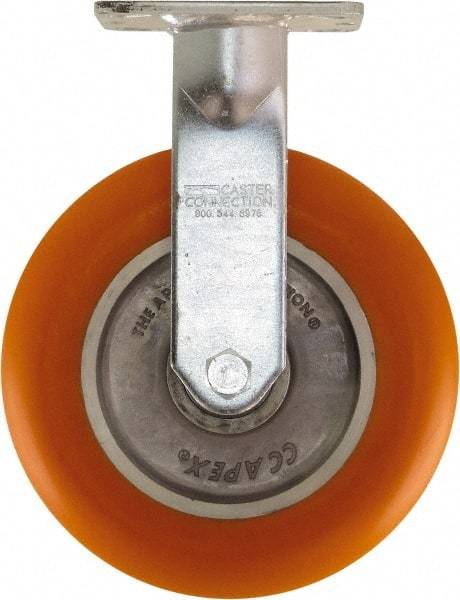 Caster Connection - 8" Diam x 2" Wide x 10-1/8" OAH Top Plate Mount Rigid Caster - Polyurethane on Aluminum, 1,200 Lb Capacity, Sealed Precision Ball Bearing, 4 x 4-1/2" Plate - All Tool & Supply