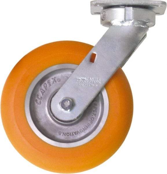 Caster Connection - 8" Diam x 2" Wide x 10-1/8" OAH Top Plate Mount Swivel Caster - Polyurethane on Aluminum, 1,200 Lb Capacity, Sealed Precision Ball Bearing, 4 x 4-1/2" Plate - All Tool & Supply