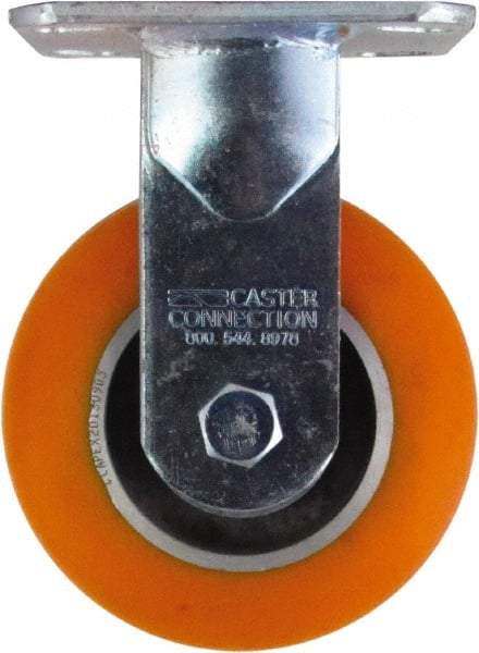 Caster Connection - 5" Diam x 2" Wide x 6-1/2" OAH Top Plate Mount Rigid Caster - Polyurethane on Aluminum, 750 Lb Capacity, Sealed Precision Ball Bearing, 4 x 4-1/2" Plate - All Tool & Supply