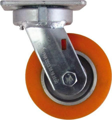 Caster Connection - 5" Diam x 2" Wide x 6-1/2" OAH Top Plate Mount Swivel Caster - Polyurethane on Aluminum, 750 Lb Capacity, Sealed Precision Ball Bearing, 4 x 4-1/2" Plate - All Tool & Supply