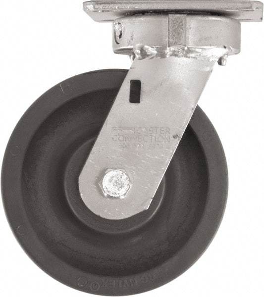 Caster Connection - 6" Diam x 2" Wide x 7-1/2" OAH Top Plate Mount Swivel Caster - High Grade Nylon, 1,500 Lb Capacity, Sealed Precision Ball Bearing, 4 x 4-1/2" Plate - All Tool & Supply