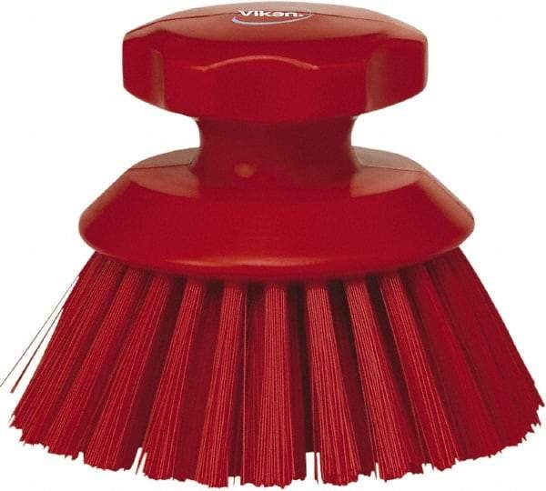 Vikan - 1-1/2" Bristle Length, Polyester Food Service Brush - 3-3/4" Long x 5" Wide Head, 5" OAL, Red, Polypropylene Block - All Tool & Supply