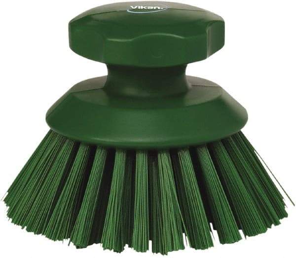 Vikan - 1-1/2" Bristle Length, Polyester Food Service Brush - 3-3/4" Long x 5" Wide Head, 5" OAL, Green, Polypropylene Block - All Tool & Supply