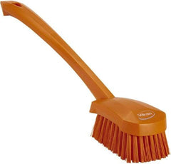 Vikan - 1.3" Bristle Length, Polyester Scrub Brush - 4" Long x 2-3/4" Wide Head, 15-3/4" OAL, Orange, Polypropylene Block - All Tool & Supply