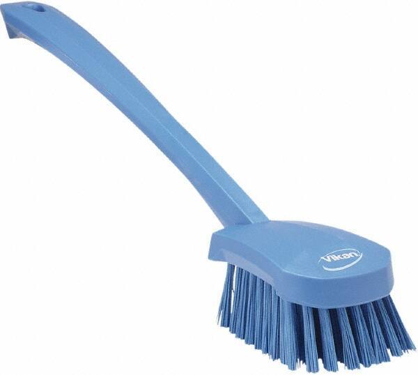 Vikan - 1.3" Bristle Length, Polyester Scrub Brush - 4" Long x 2-3/4" Wide Head, 15-3/4" OAL, Blue, Polypropylene Block - All Tool & Supply