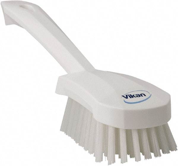 Vikan - 1.3" Bristle Length, Polyester Scrub Brush - 4-1/4" Long x 2-3/4" Wide Head, 10" OAL, White, Polypropylene Block - All Tool & Supply