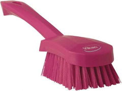 Vikan - 1.3" Bristle Length, Polyester Scrub Brush - 4-1/4" Long x 2-3/4" Wide Head, 10" OAL, Pink, Polypropylene Block - All Tool & Supply