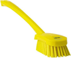 Vikan - 1.3" Bristle Length, Polyester Scrub Brush - 4" Long x 2-3/4" Wide Head, 15-3/4" OAL, Yellow, Polypropylene Block - All Tool & Supply