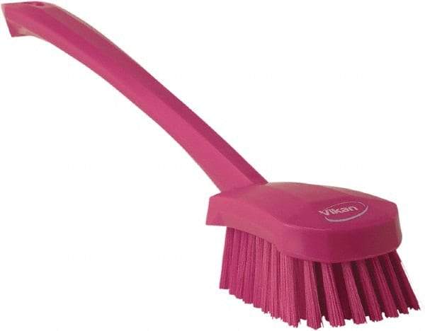 Vikan - 1.3" Bristle Length, Polyester Scrub Brush - 4" Long x 2-3/4" Wide Head, 15-3/4" OAL, Pink, Polypropylene Block - All Tool & Supply