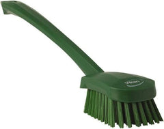 Vikan - 1.3" Bristle Length, Polyester Scrub Brush - 4" Long x 2-3/4" Wide Head, 15-3/4" OAL, Green, Polypropylene Block - All Tool & Supply