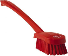 Vikan - 1.3" Bristle Length, Polyester Scrub Brush - 4" Long x 2-3/4" Wide Head, 15-3/4" OAL, Red, Polypropylene Block - All Tool & Supply