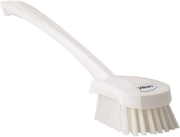 Vikan - 1.3" Bristle Length, Polyester Scrub Brush - 4" Long x 2-3/4" Wide Head, 15-3/4" OAL, White, Polypropylene Block - All Tool & Supply