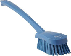 Vikan - 1.3" Bristle Length, Polyester Scrub Brush - 4" Long x 2-3/4" Wide Head, 15-3/4" OAL, Blue, Polypropylene Block - All Tool & Supply