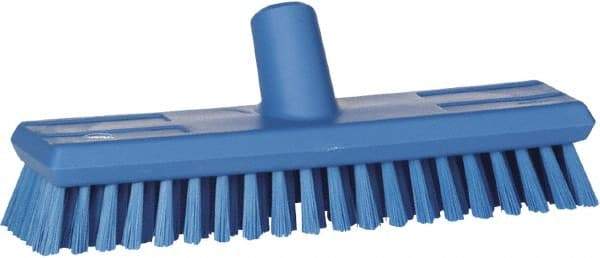 Vikan - 1.3" Bristle Length, Polyester Scrub Brush - 10-3/4" Long x 2-1/2" Wide Head, 11" OAL, European Threaded Handle, Blue, Polypropylene Block - All Tool & Supply