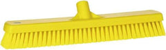 Vikan - 1.8" Bristle Length, Polyester Scrub Brush - 18" Long x 2-1/2" Wide Head, 19" OAL, European Threaded Handle, Yellow, Polypropylene Block - All Tool & Supply