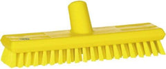 Vikan - 1" Bristle Length, Polyester Scrub Brush - 10-5/8" Long x 2-1/2" Wide Head, 11" OAL, European Threaded Handle, Yellow, Polypropylene Block - All Tool & Supply