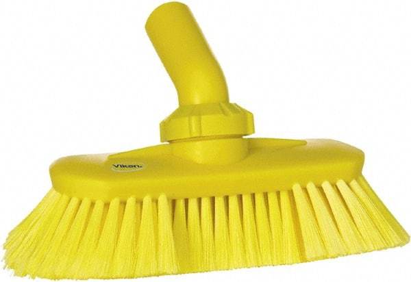 Vikan - 1-1/2" Bristle Length, Polyester Wash Brush - 7-3/4" Long x 3" Wide Head, 8" OAL, European Threaded Handle, Yellow, Polypropylene Block, Flagged - All Tool & Supply