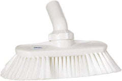 Vikan - 1-1/2" Bristle Length, Polyester Wash Brush - 7-3/4" Long x 3" Wide Head, 8" OAL, European Threaded Handle, White, Polypropylene Block, Flagged - All Tool & Supply