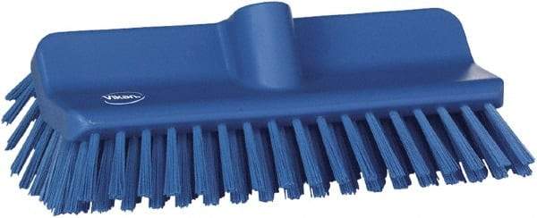 Vikan - 1-1/2" Bristle Length, Polyester Cleaning & Finishing Brush - 9-5/8" Long x 5" Wide Head, 10" OAL, European Threaded Handle, Blue, Polypropylene Block - All Tool & Supply