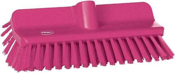 Vikan - 1-1/2" Bristle Length, Polyester Cleaning & Finishing Brush - 9-5/8" Long x 2-3/4" Wide Head, 10" OAL, European Threaded Handle, Pink, Polypropylene Block - All Tool & Supply