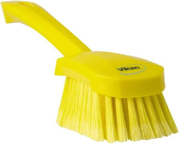 Vikan - 1.8" Bristle Length, Polyester Scrub Brush - 4-1/4" Long x 2-3/4" Wide Head, 10" OAL, Yellow, Polypropylene Block, Flagged - All Tool & Supply