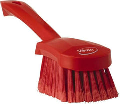 Vikan - 1.8" Bristle Length, Polyester Scrub Brush - 4-1/4" Long x 2-3/4" Wide Head, 10" OAL, Red, Polypropylene Block, Flagged - All Tool & Supply