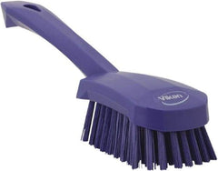 Vikan - 1.3" Bristle Length, Polyester Scrub Brush - 4-1/4" Long x 2-3/4" Wide Head, 10" OAL, Purple, Polypropylene Block - All Tool & Supply