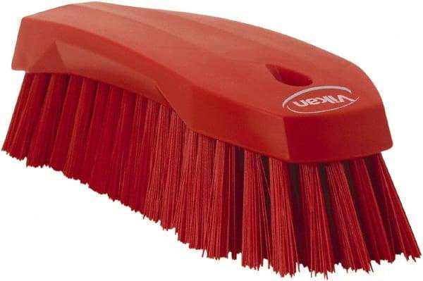 Vikan - 1.3" Bristle Length, Polyester Utility Scrub Brush - 7" Long x 3" Wide Head, 8" OAL, Red, Polypropylene Block - All Tool & Supply