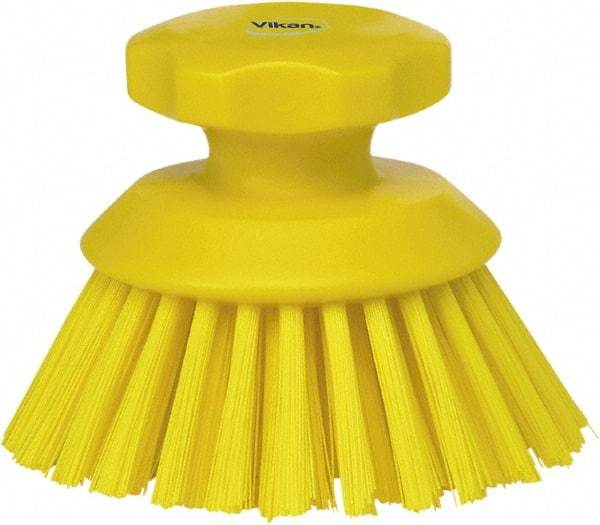 Vikan - 1-1/2" Bristle Length, Polyester Food Service Brush - 3-3/4" Long x 5" Wide Head, 5" OAL, Yellow, Polypropylene Block - All Tool & Supply