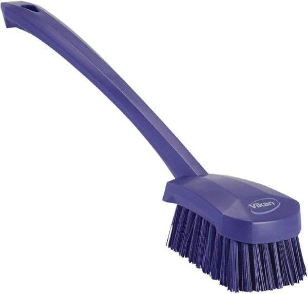 Vikan - 1.3" Bristle Length, Polyester Scrub Brush - 4" Long x 2-3/4" Wide Head, 15-3/4" OAL, Purple, Polypropylene Block - All Tool & Supply