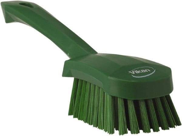 Vikan - 1.3" Bristle Length, Polyester Scrub Brush - 4-1/4" Long x 2-3/4" Wide Head, 10" OAL, Green, Polypropylene Block - All Tool & Supply