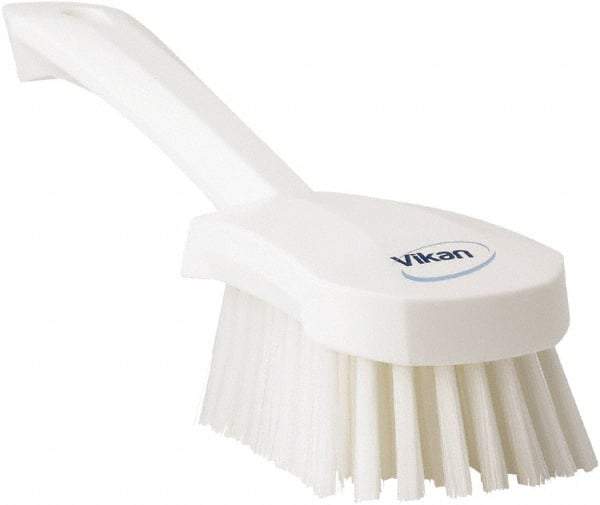 Vikan - 1.3" Bristle Length, Polyester Scrub Brush - 4-1/4" Long x 2-3/4" Wide Head, 10" OAL, White, Polypropylene Block - All Tool & Supply